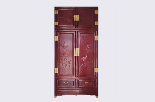 巫溪高端中式家居装修深红色纯实木衣柜